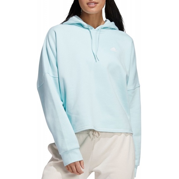 adidas Tops - Adidas Women Hoodie Crop Sweatshirt Size Small Aqua Drawstring Long Sleeve Logo